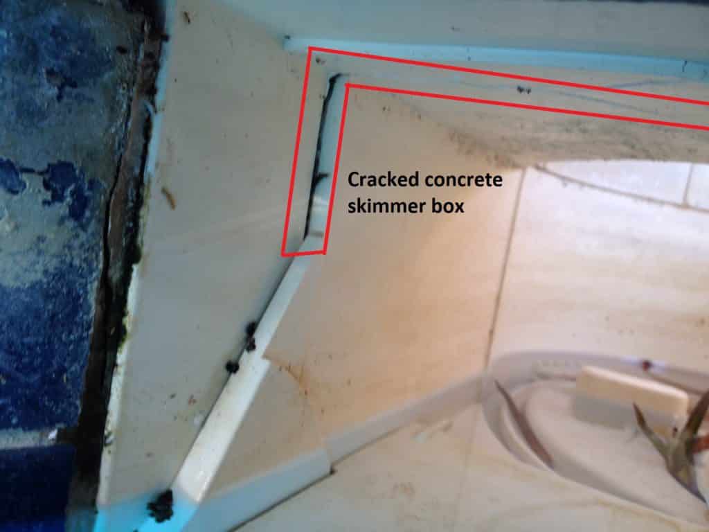 Cracked concrete skimmer box