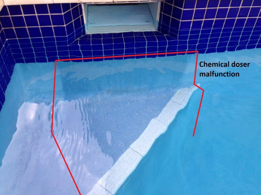 Swimming pool chemical doser malfunction